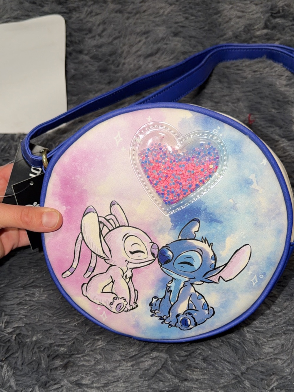 Her Universe Round Crossbody Bag with Pastel Stitch and Heart Glitter Accent